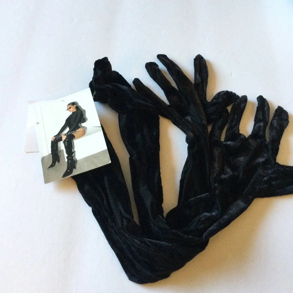 NAKED WARDROBE OH SO WILD LONG TIGER PRINT VELVET GLOVES BLACK OS NWT